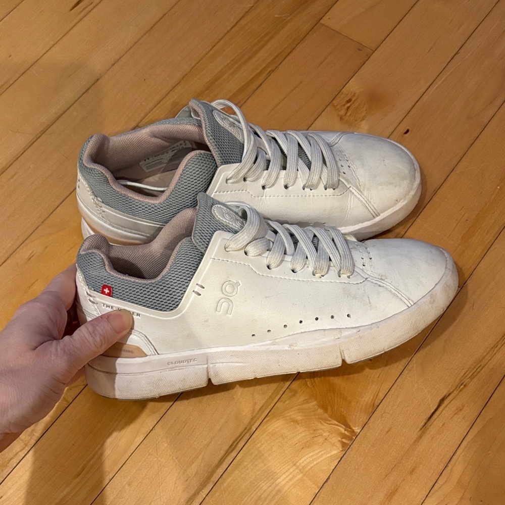 On Cloud Women’s White, Pale Pink, and Gray Sneakers